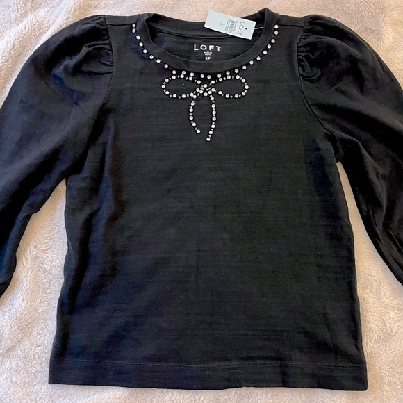 NWT LOFT Sparkle Bow Black Pullover Sweater Size SP - Picture 4 of 7
